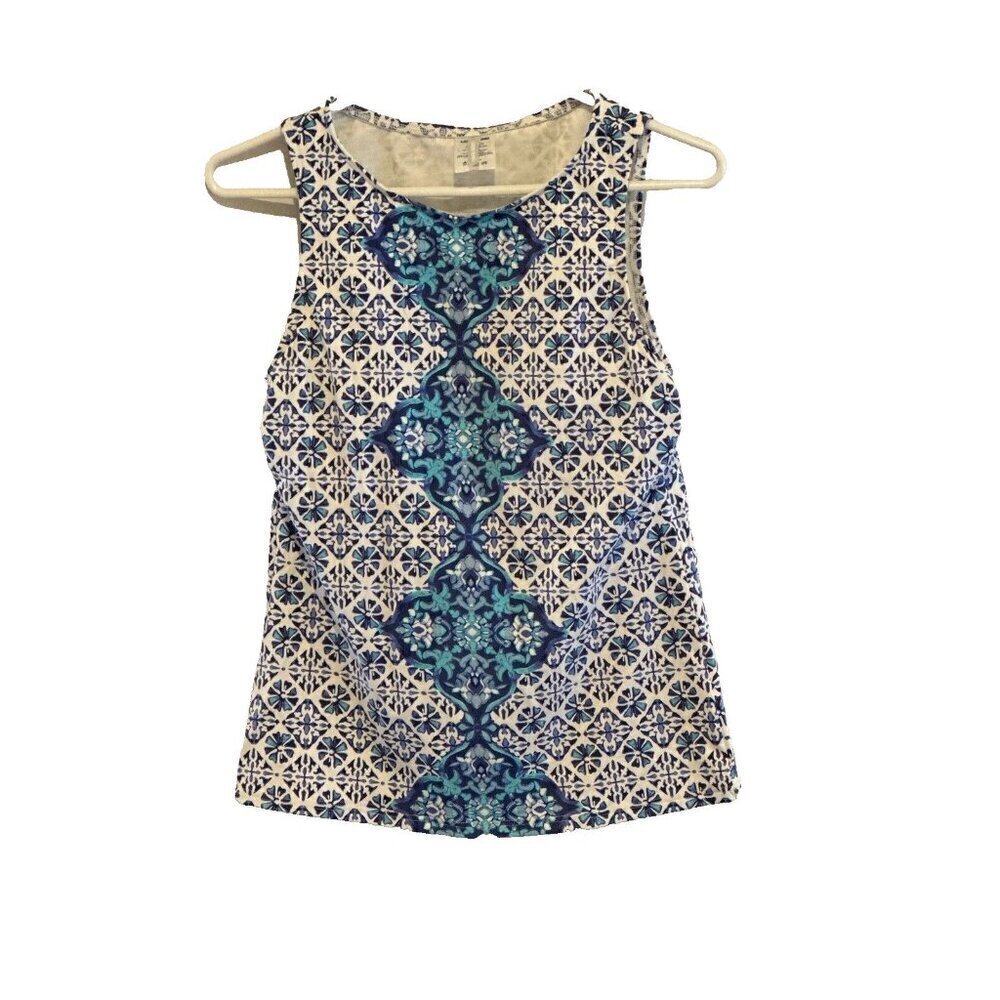 NWOT Lands’ End Womens Deep Sea Medallion High Neck Tankini Swim Top Size 6